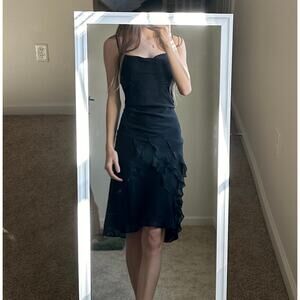 Vintage Y2K Express Silk Black Ruffle Dress